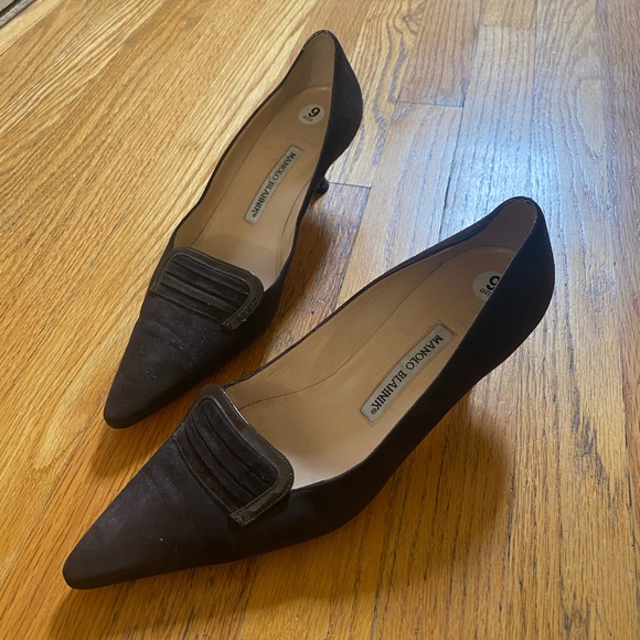 Manolo Blahnik | Shoes | Manolo Blahnik Brown Suede Kitten Heel | Poshmark